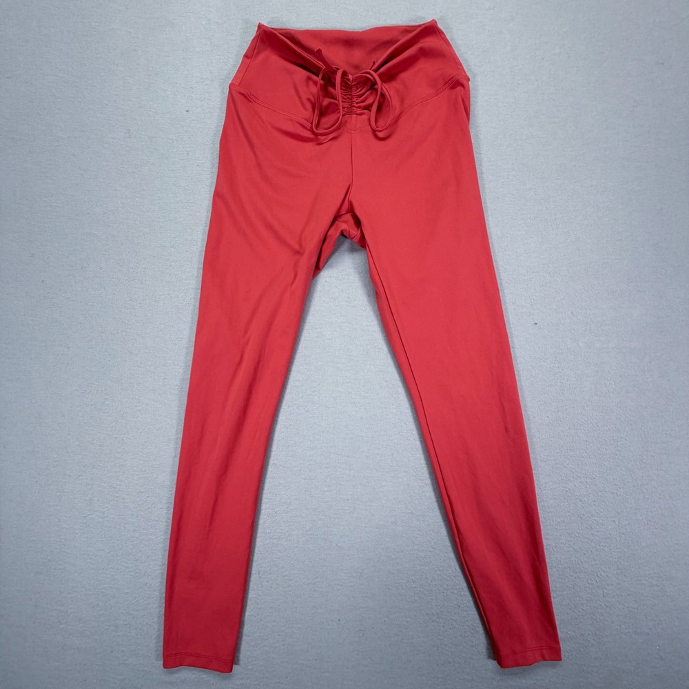 Pink Active Leggings Womens M Excellent Red Lace Up Ruched High Waist Workout
